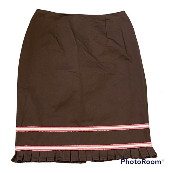 Phoebe Brown Ruffle Hem Pencil Skirt With Pink Stripes - Picture 2 of 9